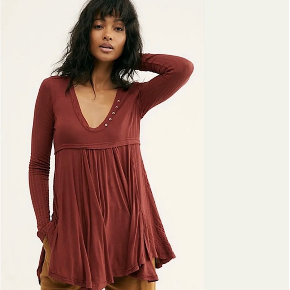 Free People Birdie Henley Top Tunic Brick Small XL NWT New